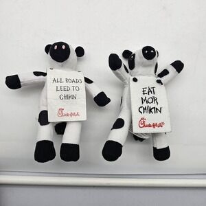 Chick-fil-A Cow Plush Stuffed Toys Small White Eat Mor Chikin Lot 2 Apex NC